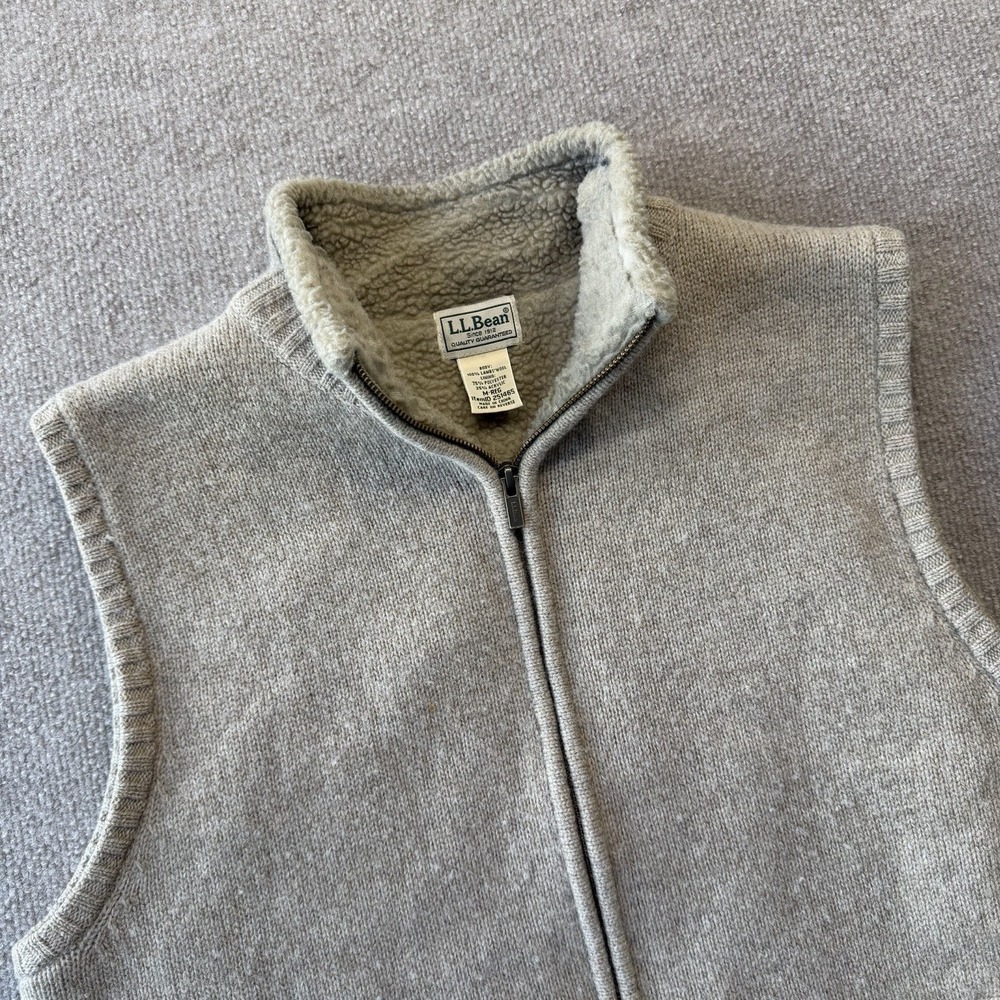 L. L. Bean Beige 100% Lambswool Sherpa Lined Full Zip Sweater Vest Men Size M